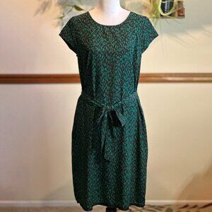 Green and Black Patterned Tie-Waist Dress